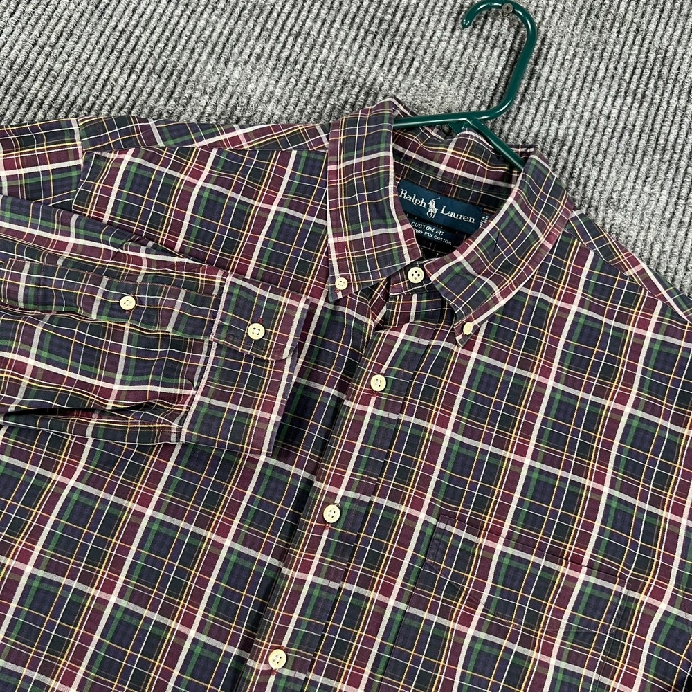 Ralph Lauren Shirt Mens XL Extra Large Blue Green Plaid Long Sleeve Button Down